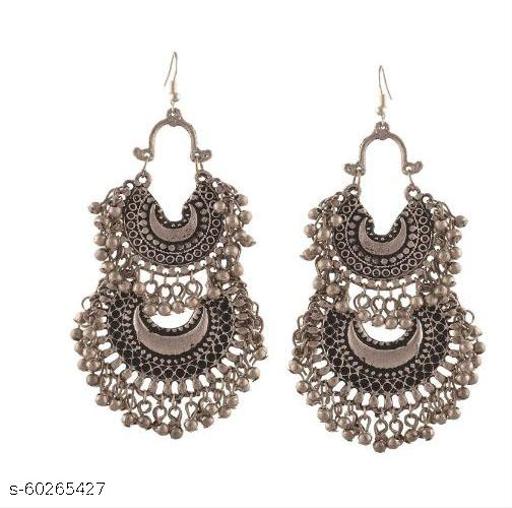 Shining Angel German Silver Double Chand Silver Earrings Alloy Chandbali Earring