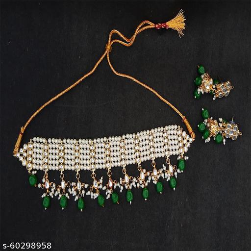 Fashion-Factory-Designer-Metal-Jewellery-Set-(White,-Green)-for-Women-and-Girls