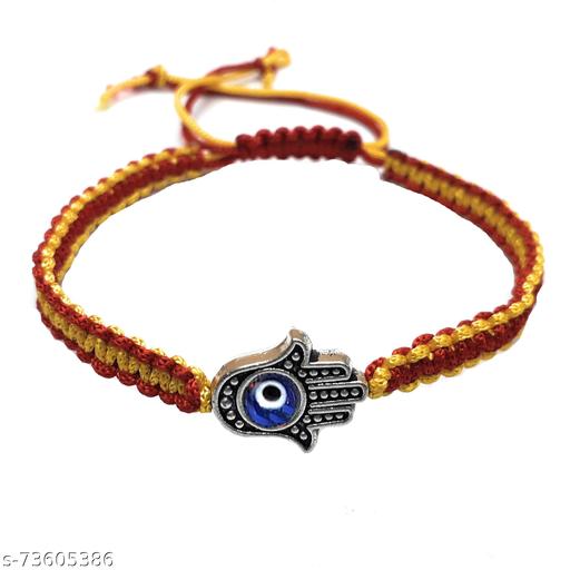 UFO Blue Evil Eye Hamsa Hand Charm Macrame Thread Adjustable Size Bracelet/Band/Rakhi/Suitable For All/1PCs