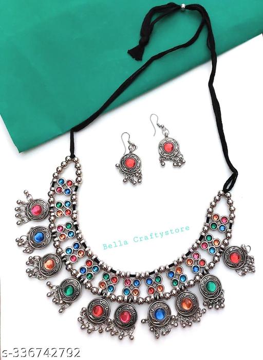 Multicolor-necklace-set-Oxidised-necklace-set-with-earrings-Navratri-jewellery-set-oxidised-jewellery-set-for-women-girls