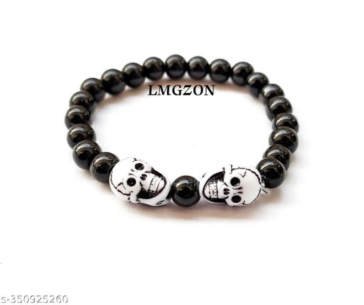 (Pack Of 2 Pcs)Skull Heads Stretchable Wrist Bracelet Vintage Simple Male Female Beaded Bracelet Trendy Hand Accessories Gift Jewellery for Halloween for Men and Women