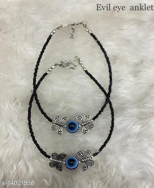 Oxidized Silver Beads Chain Based Anklets for Women/Girl