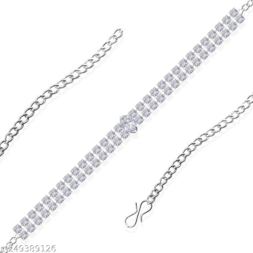 Adhvik Trending Stylish Silver Special Ocaasion Wear and Gift Purpose Imitation Single Line Tennis Bracelet for Womens and Girls