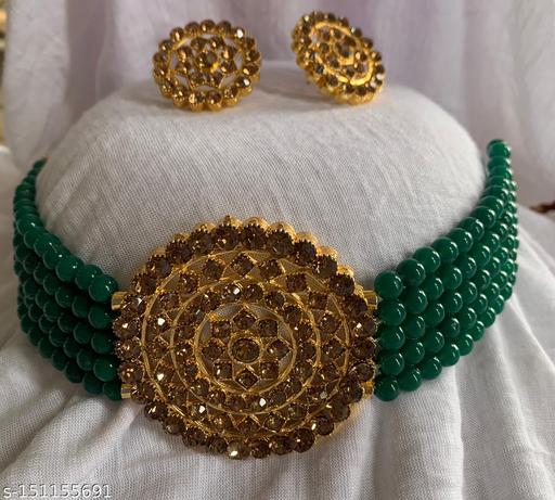 Traditional-Jewellery-Beaded-Choker-Set-Glided-with-pearl-and-Kundan-Work-for-Women/Girls-Jewellery-Sets