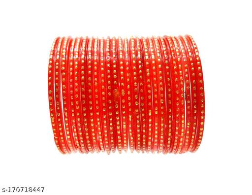 Bangles Glass Jari For Women And Girls Orange ( Pack Of 24)