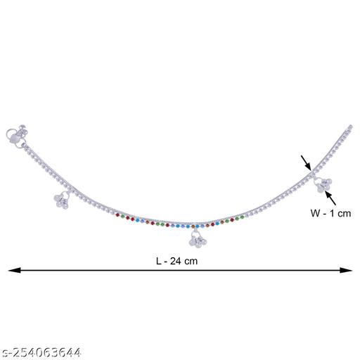 Silver Plated Traditional Toe Ring Chain Anklet for Women And Girl