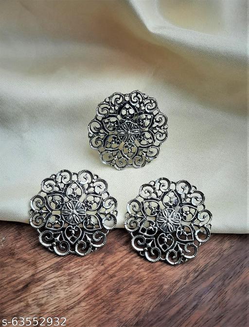 Oxidised-Silver-Floral-Earring-and-Ring-Combo