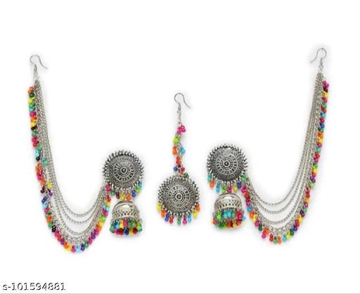 Diva-Chic-Bahubali-Maangtikka-with-Earring-For-Girls-and-Women.-(Multicolor)-Jewellery-Set