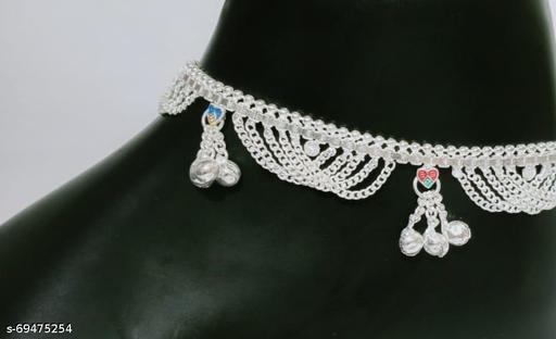 Uvi Big Fashion Indian Traditional White Metal Anklets Payal Pair for Women Girls Fancy Collection with Silver Plating Attached Ghungroo Fashion Designer Barefoot Foot Jewellery