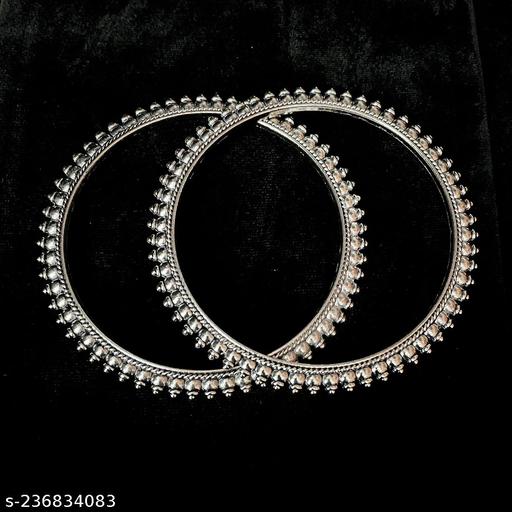 Kukrail Fashion German Silver Round Shape Silver-Toned Hand-Cuff Kada and Bangle has an Intricate Detailing for Women Girls