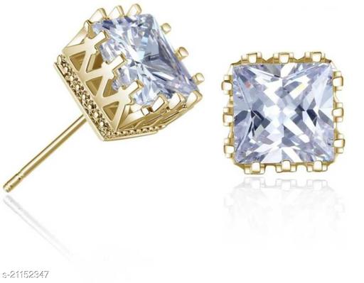 MYKI Elegant Square Princess Look Cubic Zircon Stud Earring For Women & Girls (Gold)