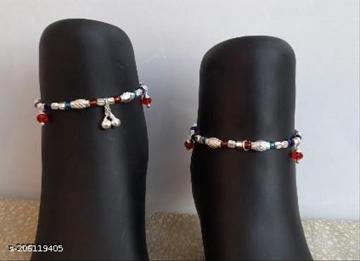 SMALL PAYAL SILVER PLATED FULL WHITE FANCY ANKLET