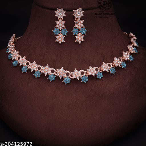 Bejewelify-Pack-of-1-Rose-Gold-Plated-American-Diamond-Heavy-Polished-Diamond-Choker-Necklace-set-with-1-Pair-of-Earrings