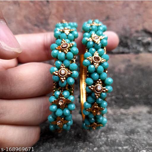 Maira Ethnic Gold Plated Traditional Radium color Floral With Golden Diamond Bangles Set for Women & Girls