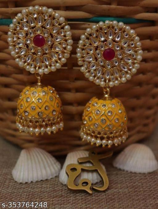 ANTICO Traditional Ethnic Fancy Stylish Pearl Embedded Gold Platted Oxidized Jhumka Jhumki earrings for Girls and Women for Daily use, Festivals, WEdding Wear, Bridal, Haldi Etc.