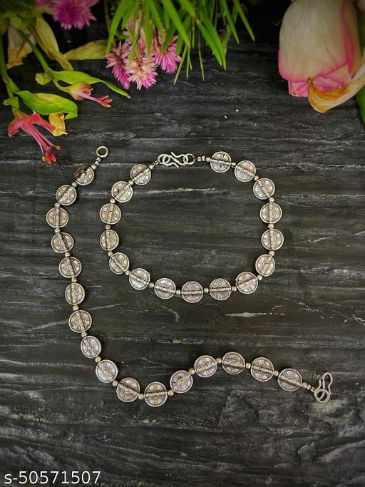 Anklets German Oxidised Silver Jewellery Payal Paijan Pazeb Silver Plating Antique Trible Design Latest Style Ethnic Traditional Foot Jewellery for Women and Girls