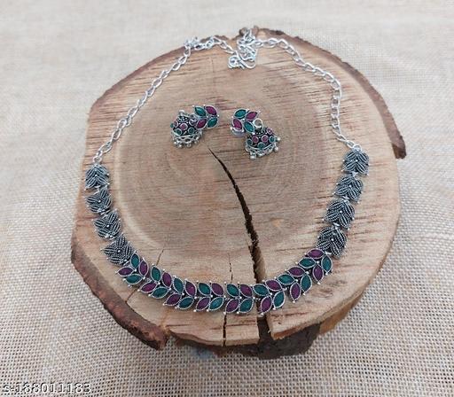 GERMAN-SILVER-STONE-NECK-CHOKER-SET-FOR-GIRLS-AND-WOMENS-/-SIZE=ADJUSTABLE-/-STONE-CHOKER-SET-/-CHOKER-SET-/-CHEAPER-CHOKER-SET-/-BUDGET-JEWELLERY/-BRASS-CHOKER-SET-/-STONE-JEWELLERY