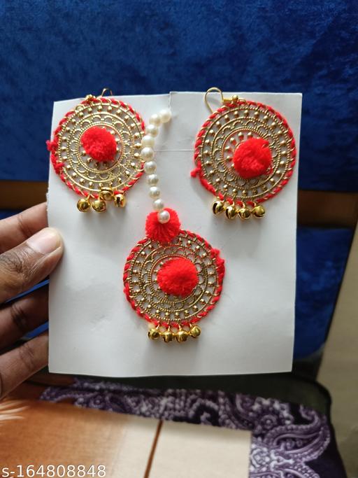 Venusco-Customized-Designer-Earrings-and-Mangtika-Set-for-Bridal-||-Bridal-to-be-Set-||-Dulhaniya-Bridal-Set-Red