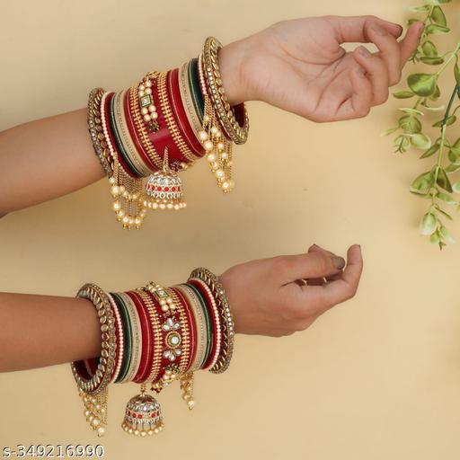 Nakshu Alloy Gold-plated Rajwadi Style Bridal Chuda Bangles Set For Girls And Women