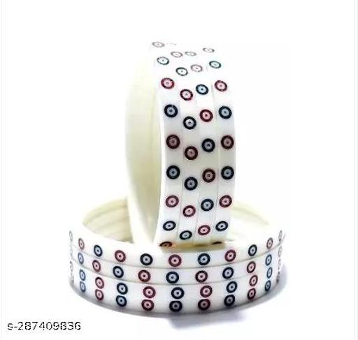 WHITE DOTED BANGLES PACK OF 08 PCS