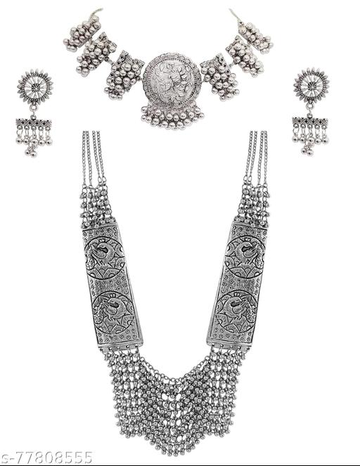 Paninaro-Afghani-Style-Trending-Silver-Oxidised-Choker-Necklace-Set-for-Women-&-Girls