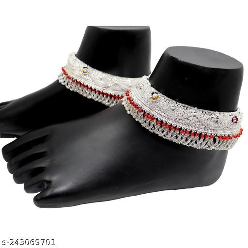 Indian Kashmiri Design White Metal 10.2 Inch Heavy 160gms Thick Anklet For Women and Girls