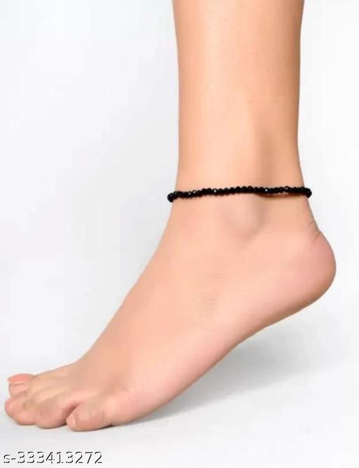 NIFJ Crystal Black Bead Anklet for Womens & Girls (Black)