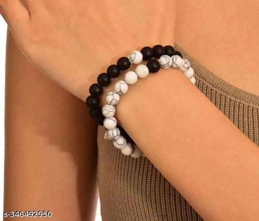 trendy stylish black and white stone glass couple bracelet for boy and girls and couple friendship bracelet