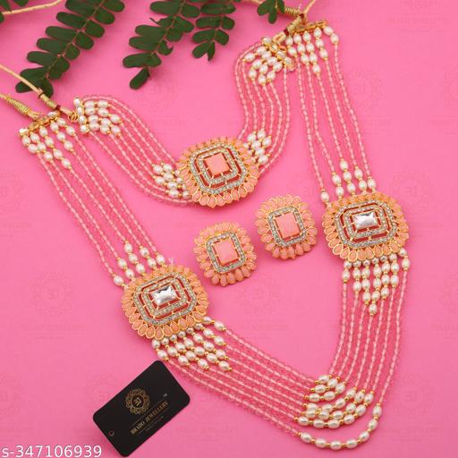 VISAMART-jewels-Unique-and-Fancy-White-and-Light-Pink-Multicolour-American-and-Stone-Gems-Gold-Necklace-and-Earing-Set-For-Women-and-Girls