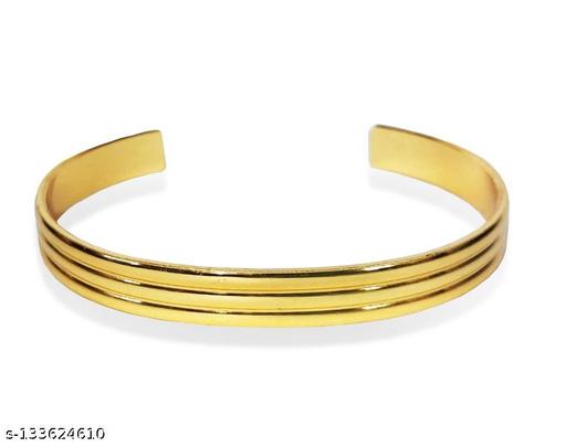 Stylewell Golden Color 6.5cm Diameter Valentine's Day Metal Simple Lined Sterling Adjustable Lock Free Friendship Hand Cuff Wrist Half Kada Bangle Couple Bracelet