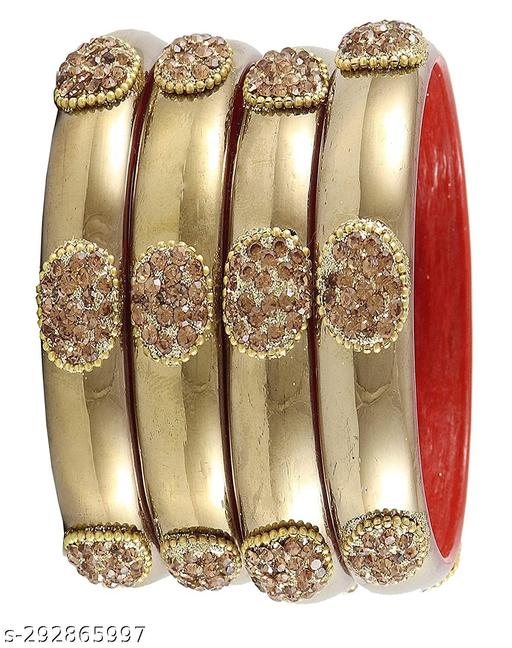 Shimmering Petal Delight: Pack of 4 Trendy Metallic Flower Kadas"