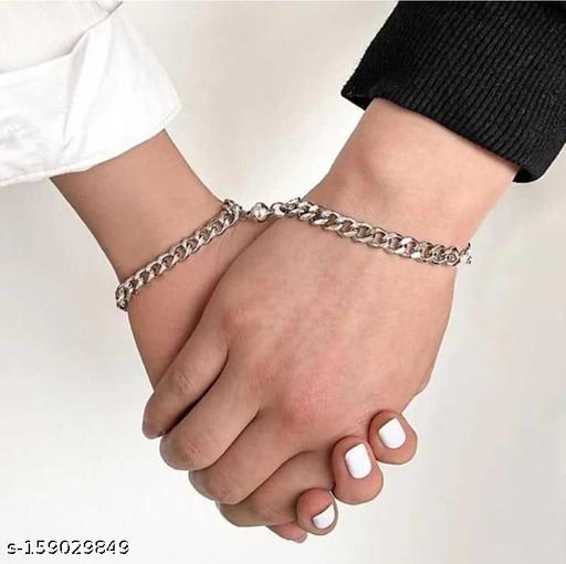 I Love You 2 Pcs Valentines Day Magnetic Broken Heart Shape Romantic Love Couples Friendship Promise 2 In 1 Wrist Band Cuff Double Layer Thick Link Chain Bracelet