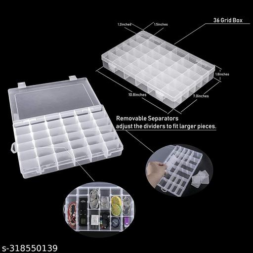 36 Grid Multipurpose Plastic Jewellery Organizer Plastic Grid Box Organizer for Jewelry, Hair Pins, Medicine and Kit Ear Ring Organiser Storage Box for Travel Home Women - Transparent(07)