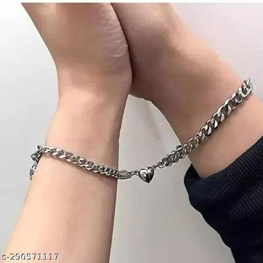 TC Couple Bracelet Magnetic Silver Plated Heart Bracelets RomanticGift Love Couples best Friendship Promise 2 In 1 Wrist Band Link Chain Bracelet