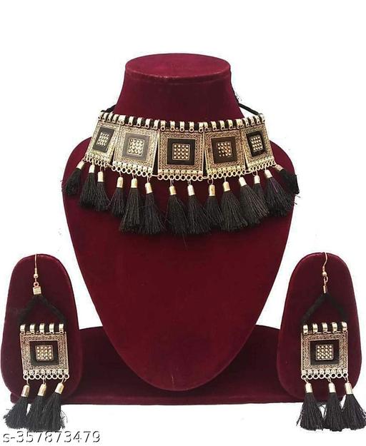 wedding-choker-set-with-earrings-tarsel-design-necklace-set---Necklace-For-Girls---Necklace-For-Girls