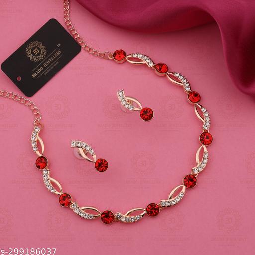 Pack-of-1-Rose-Gold-Plated-American-Diamond-And-Heavy-Polished-Diamond-Choker-Necklace-set-with-1-Pair-of-Earrings-Jewellery-Set