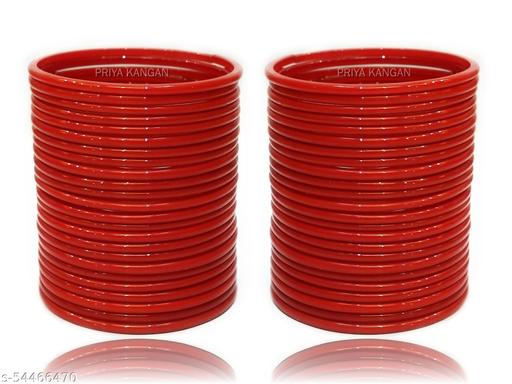 Priya Kangan Dazzling Plane Glass Bangles For Wedding, Party, Puja & All Ocassions Type. (Colour-Matte Red, Pack of 48 Bangles)