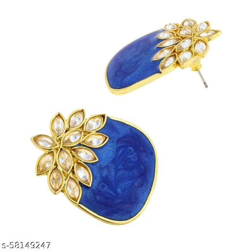 ZIVOM Floral Stylish Trendy Blue Enamel Meenakari Kundan 22K Gold Earring