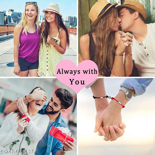 Miraclewood 2pcs set Couple Magnetic Attraction Ball Bracelet Stainless Steel Friendship Men & Women for valentine day