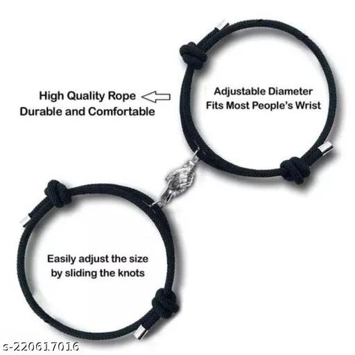 Uniqon I Love You 2 Pcs Magnetic Valentines Day Forever Distance Hold Hands In Hand Love Couples Friendship Promise Wrist Band Cuff Dori Rope Bracelet(Pack of 2)