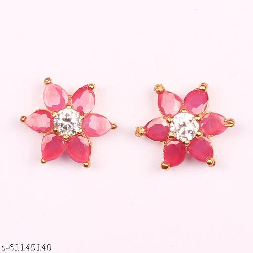 Jewels Corner Delicate RUBY FLOWER AD EARRING Cubic Zirconia Brass Stud Earring