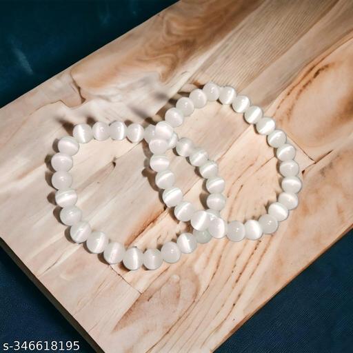 Selenite Bracelet Natural Crystal Healing Gemstone Beaded Bracelet for Men & Women, Color White, Bead Size 8 MM