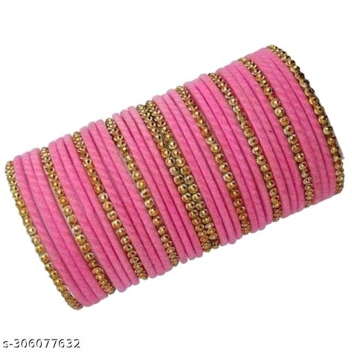 Rajnesh Bangles Store Golden Glamour Velvet Bangle Set: 34-Piece Collection with 10 Sparkling Stone Bangles and 24 Richly Colored Velvet Bangles And women Girl Bracelet &Bangles (pack of34)