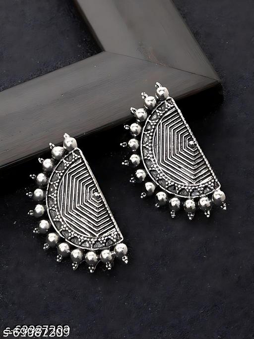 HYPERA Silver & Rhodium-Plated Crescent Shaped Studs