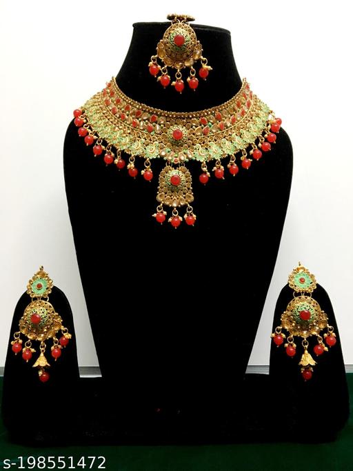 Ladyarm-Jewellery-Magenta,-Red-color-Stone-With-Gold-Plating-Necklace-Set-For-Girls-&-Women