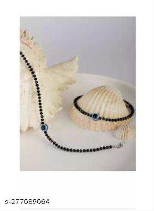 Evil eye Black Anklets for Women and Girls Silver Beads Black Beads Anklets with Evil Eye Design trending Latest Anklet for (Black) -2 Pcs