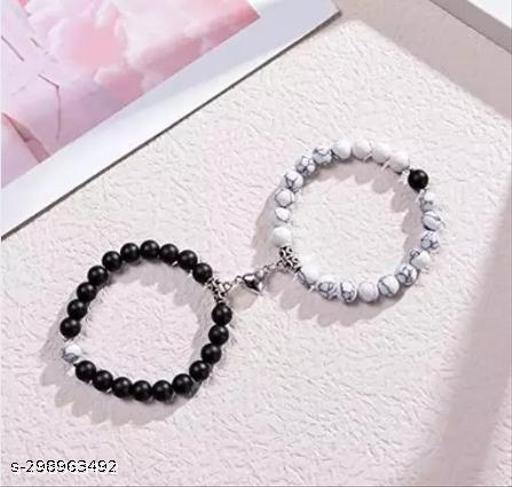 Set to Shine Shop Fashion D'vine White Heart Black Beads Couple Bracelet for Women and Men