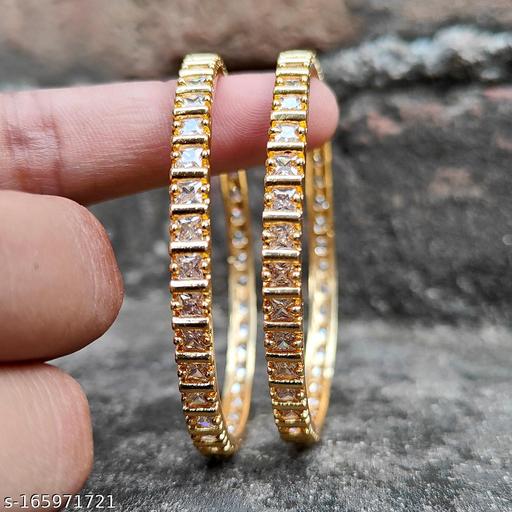 Maira's Ethnic Classy Matte Gold Plated Diamond Bangle Set for Girl & Women