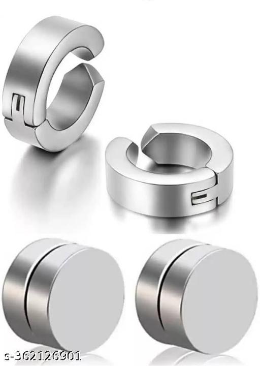 Mens & Women Jewellery Combo of 1 Pair each Silver Color Magnet & Non Pierced Earings Valentine Multi Stud Bali Hoop earrings for Men/Boys/Girls/Women/Unisex (1 Pair Each) Pierced Bali Ear rings mens & women jewellery,