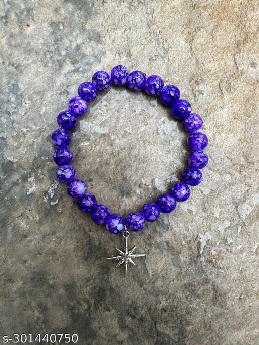 Stylish Artificial Beads Bracelet Purple With Hanging Star Charms For Girls Womens